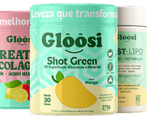 01 CREATINA + Colágeno + 01 Gloosi Shot green + 01 fest-lipo